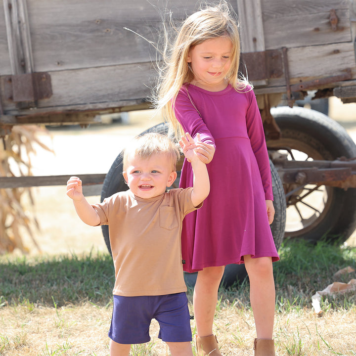 Plum Long Sleeve Swing Dress