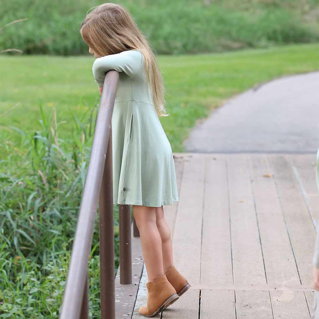 Sage Long Sleeve Swing Dress